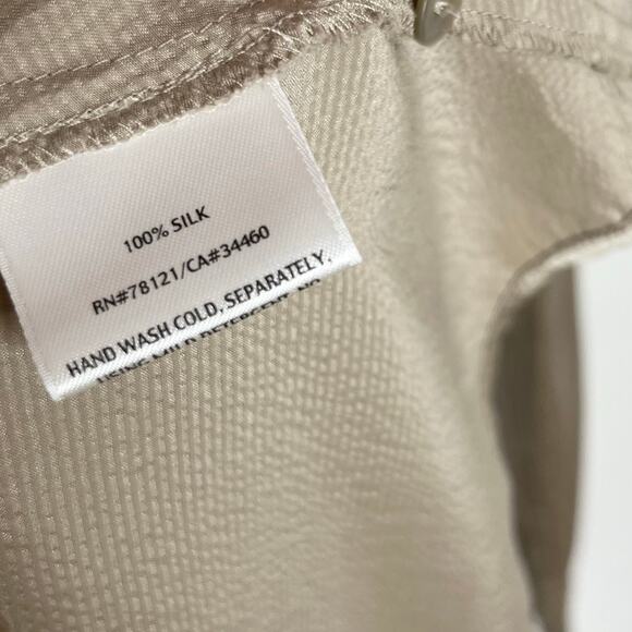 Eileen Fisher Hammered Silk Button Up Shirt MP Tan Champagne Satin Minimalist - Picture 6 of 7
